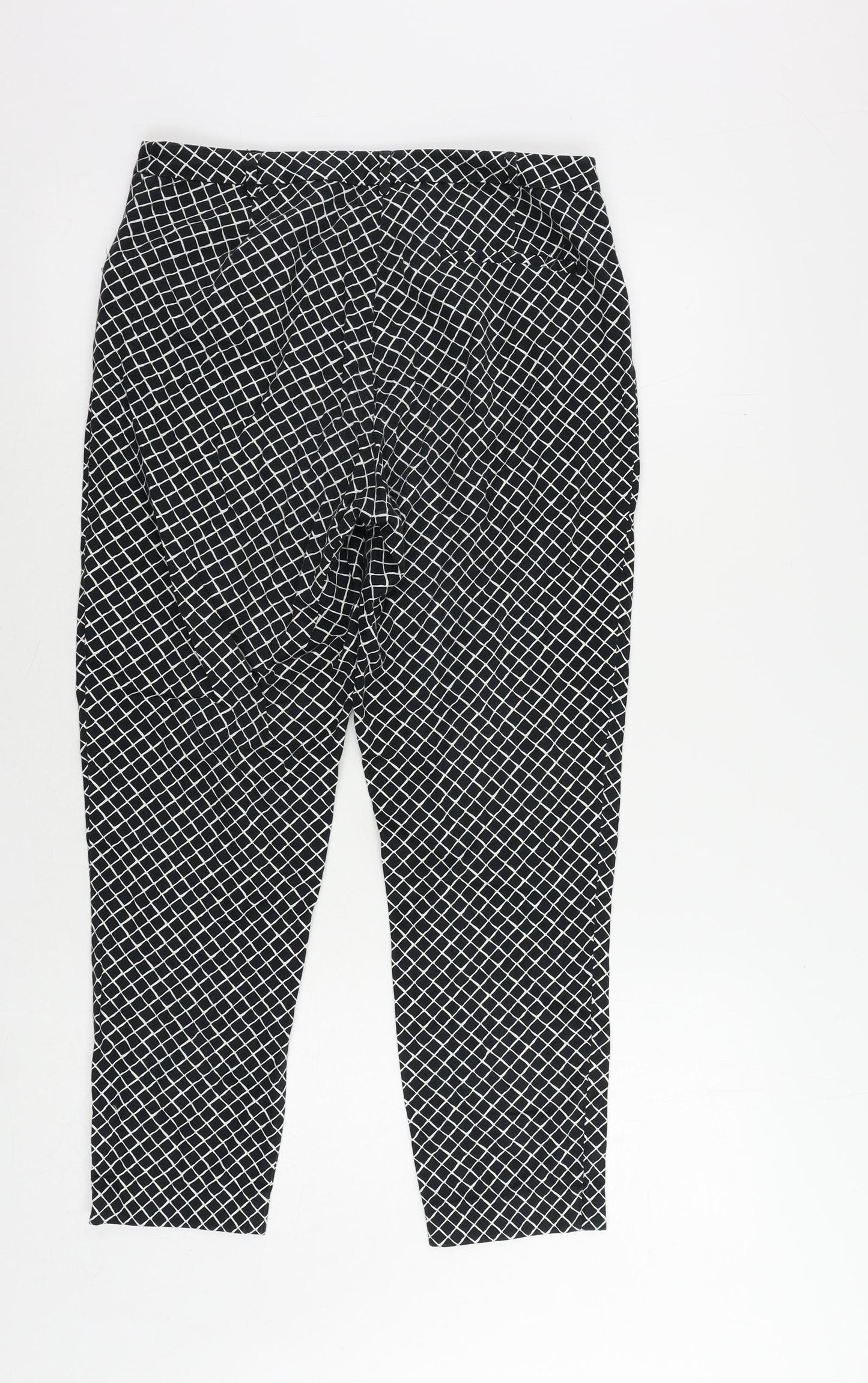 Oasis Womens Black Geometric Cotton Cropped Trousers Size 10 L25 in Regular Zip