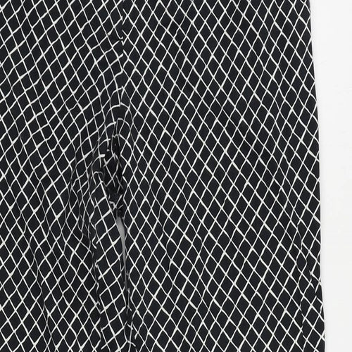 Oasis Womens Black Geometric Cotton Cropped Trousers Size 10 L25 in Regular Zip