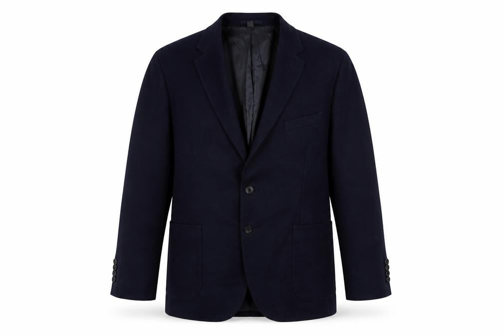 Front view of Marks & Spencer men’s blue polyamide jacket suit jacket, size 44, regular