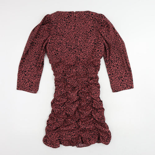 Zara Womens Pink Animal Print Polyester Bodycon Size S Square Neck Zip - Ruched