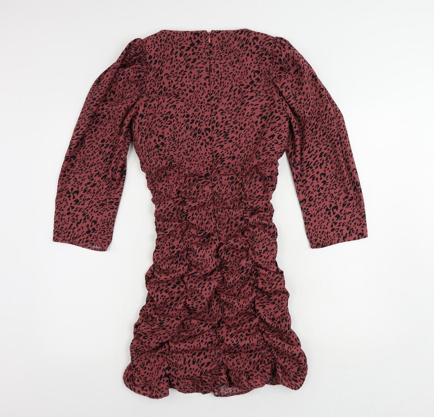 Zara Womens Pink Animal Print Polyester Bodycon Size S Square Neck Zip - Ruched