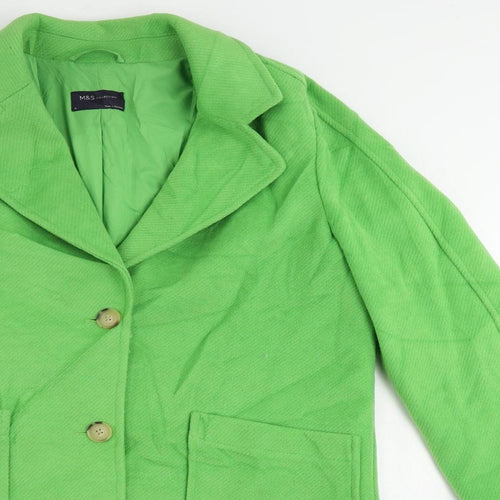 Marks and Spencer Womens Green Overcoat Coat Size 12 Button