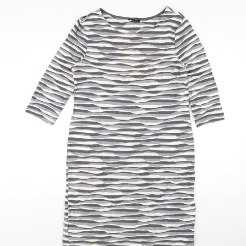 Pomodoro Womens Grey Geometric Cotton A-Line Size 14 Round Neck Pullover