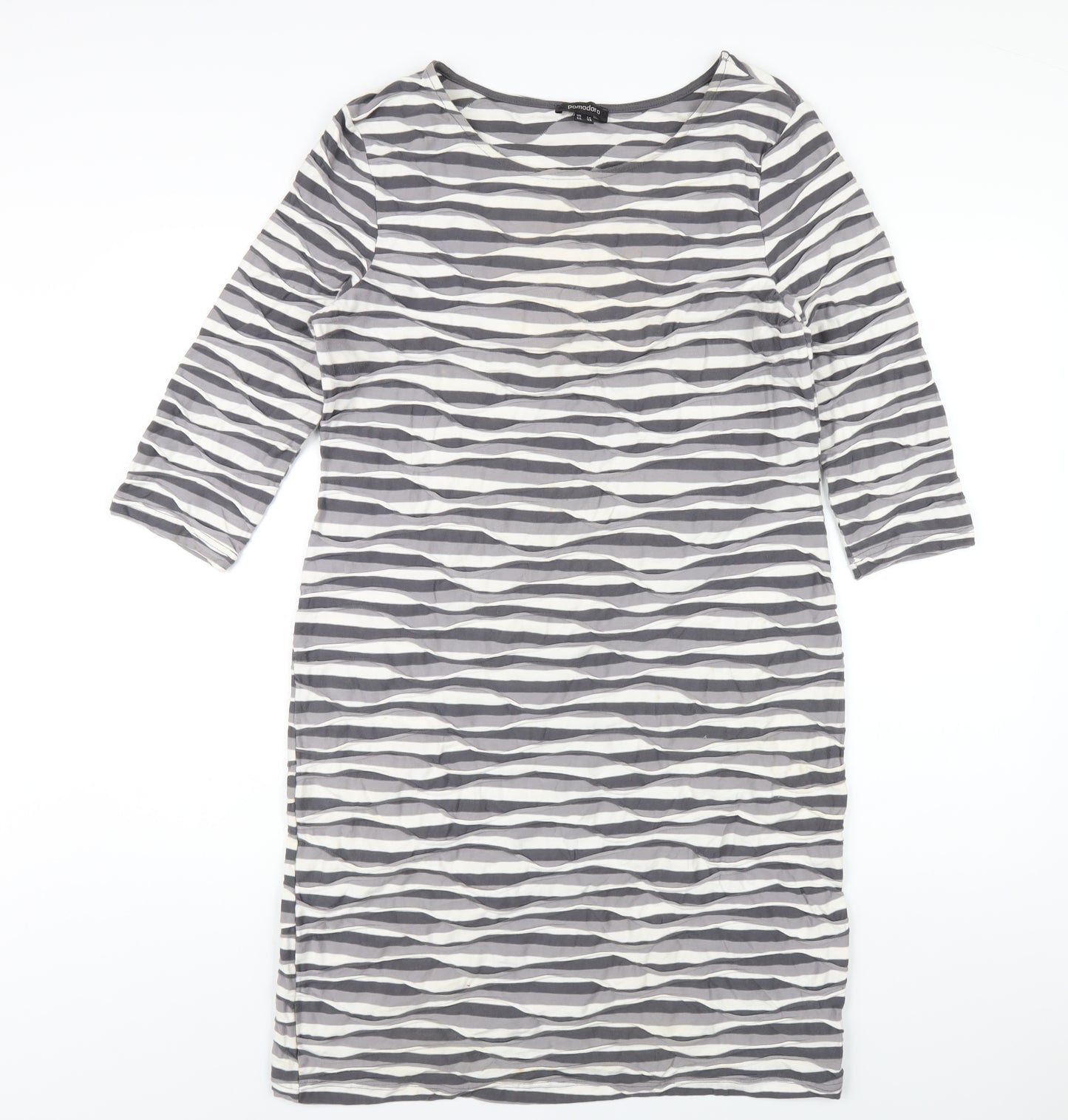 Pomodoro Womens Grey Geometric Cotton A-Line Size 14 Round Neck Pullover