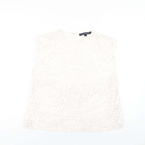 French Connection Womens White Polyester Basic T-Shirt Size S Round Neck