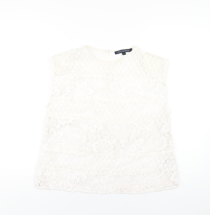 French Connection Womens White Polyester Basic T-Shirt Size S Round Neck