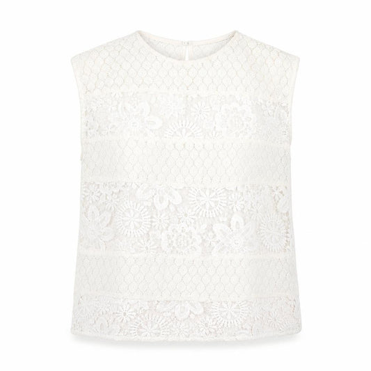 Front view of French Connection women’s white polyester basic t-shirt, size S, round neck