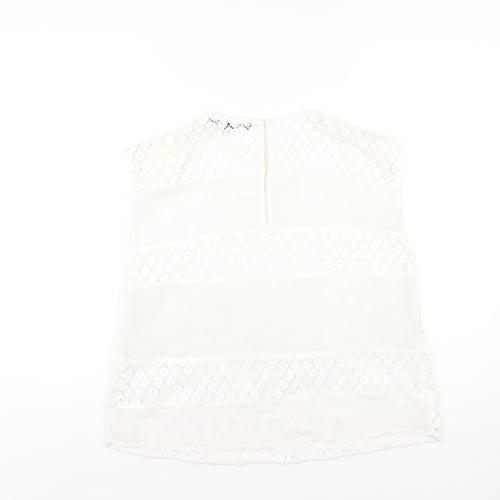 French Connection Womens White Polyester Basic T-Shirt Size S Round Neck