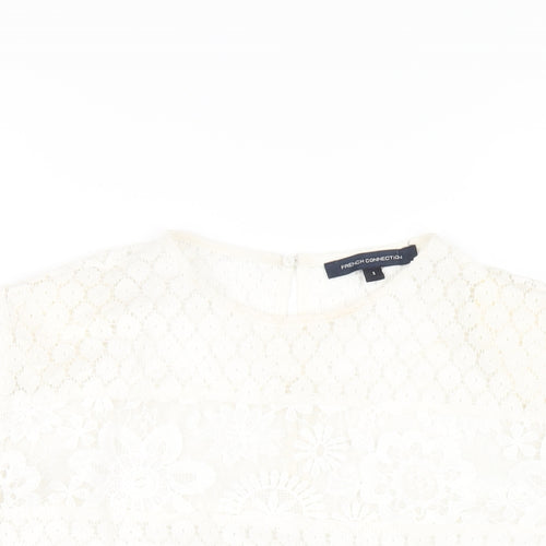 French Connection Womens White Polyester Basic T-Shirt Size S Round Neck