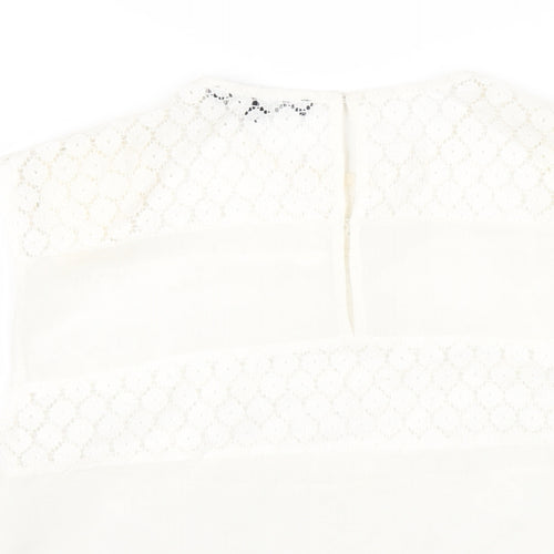 French Connection Womens White Polyester Basic T-Shirt Size S Round Neck