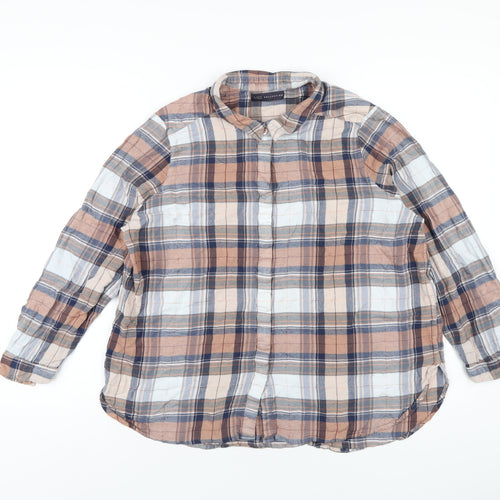 Marks and Spencer Womens Multicoloured Plaid Viscose Basic Button-Up Size 20 Collared