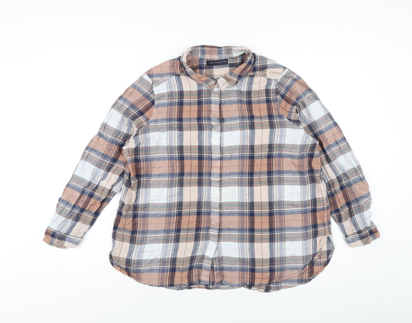 Marks and Spencer Womens Multicoloured Plaid Viscose Basic Button-Up Size 20 Collared