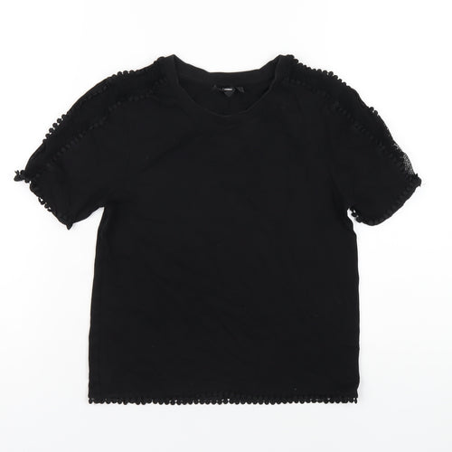 Topshop Womens Black Cotton Basic T-Shirt Size 4 Round Neck