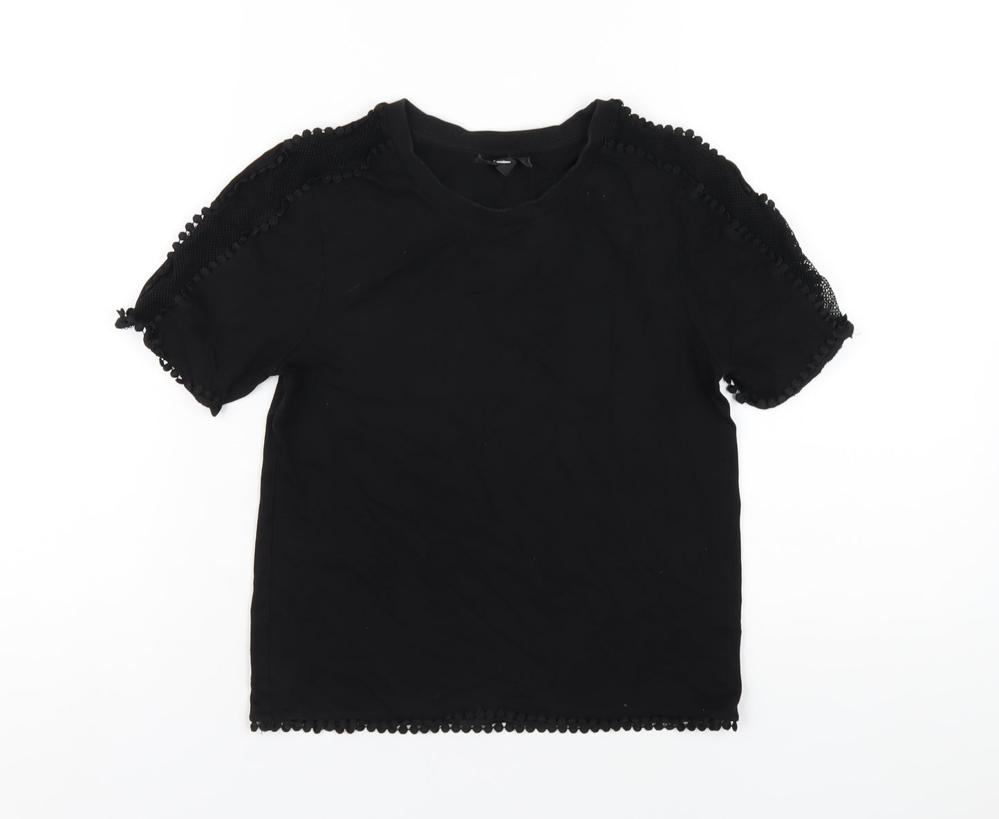 Topshop Womens Black Cotton Basic T-Shirt Size 4 Round Neck