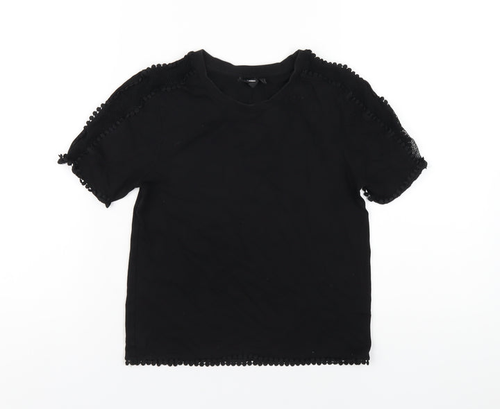 Topshop Womens Black Cotton Basic T-Shirt Size 4 Round Neck