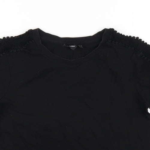 Topshop Womens Black Cotton Basic T-Shirt Size 4 Round Neck