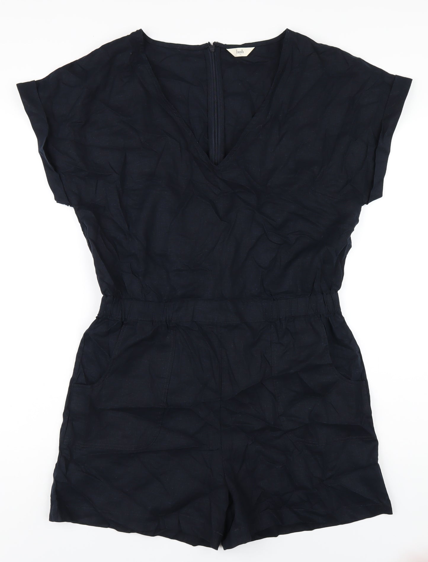 Hush Womens Blue Linen Playsuit One-Piece Size 12 Zip