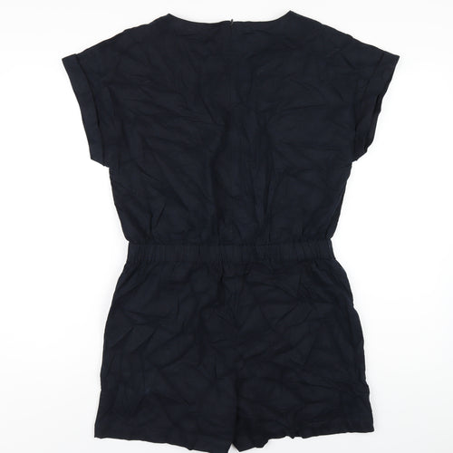 Hush Womens Blue Linen Playsuit One-Piece Size 12 Zip