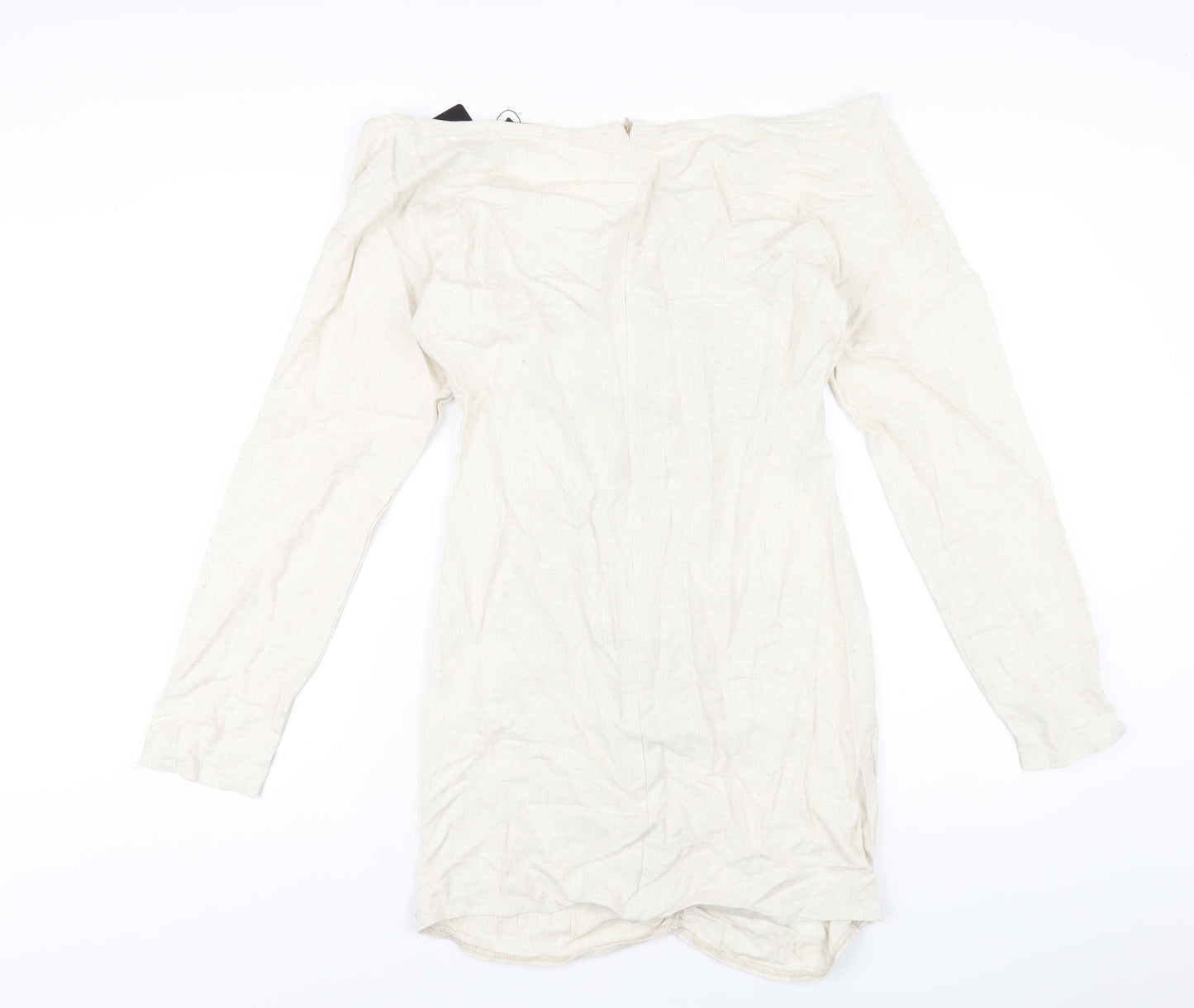 PRETTYLITTLETHING Womens Beige Viscose Mini Size 14 V-Neck Zip