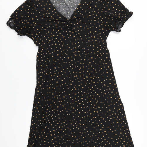 CERULEAN Womens Black Polka Dot Polyester A-Line Size L V-Neck Pullover