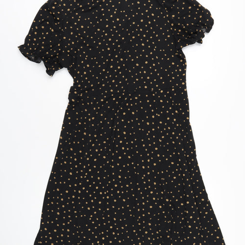 CERULEAN Womens Black Polka Dot Polyester A-Line Size L V-Neck Pullover