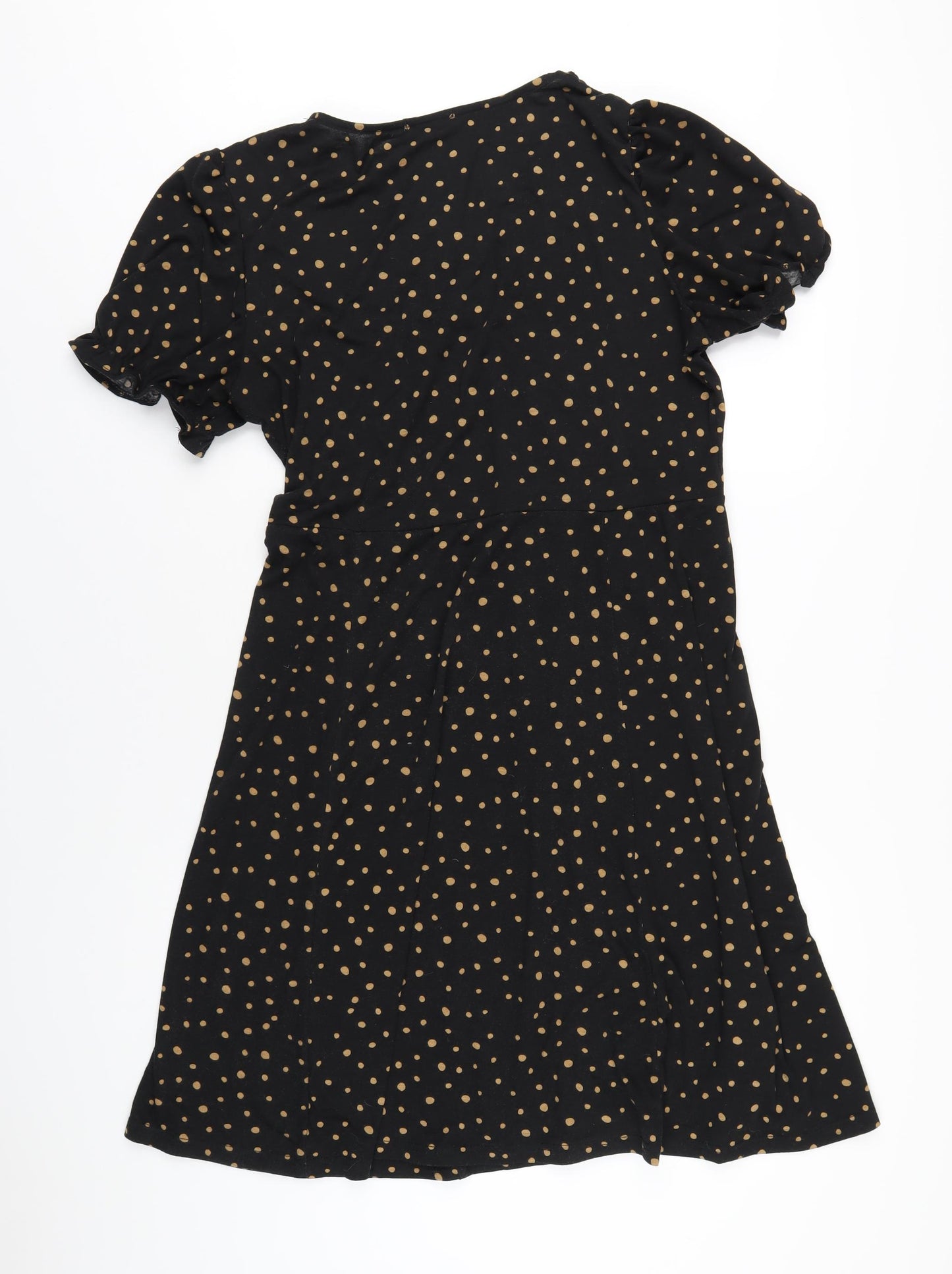 CERULEAN Womens Black Polka Dot Polyester A-Line Size L V-Neck Pullover
