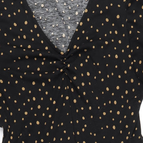 CERULEAN Womens Black Polka Dot Polyester A-Line Size L V-Neck Pullover