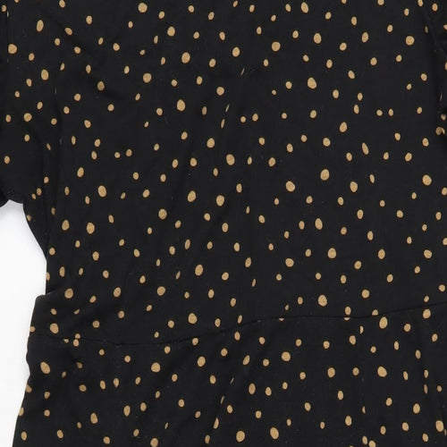 CERULEAN Womens Black Polka Dot Polyester A-Line Size L V-Neck Pullover