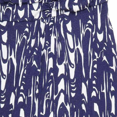 Pure Womens Blue Geometric Viscose A-Line Size 16 V-Neck Pullover