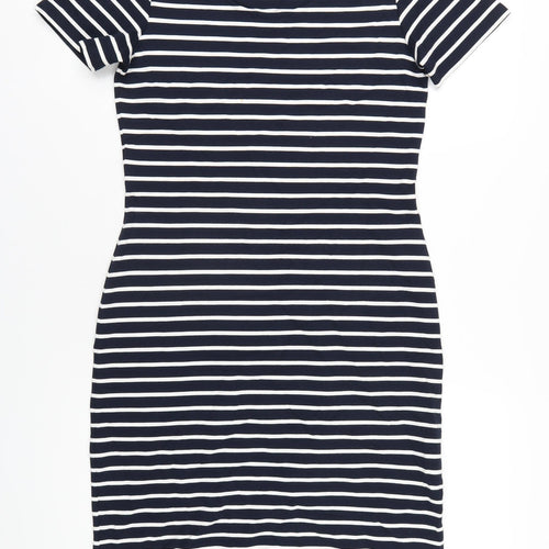 Crew Clothing Womens Blue Striped Viscose Bodycon Size 12 Scoop Neck Pullover