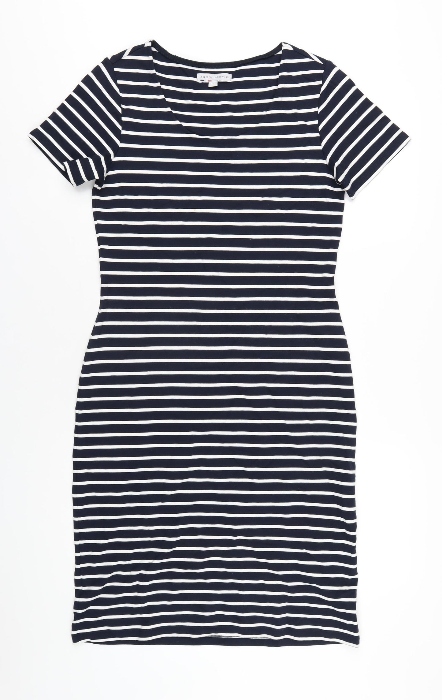 Crew Clothing Womens Blue Striped Viscose Bodycon Size 12 Scoop Neck Pullover