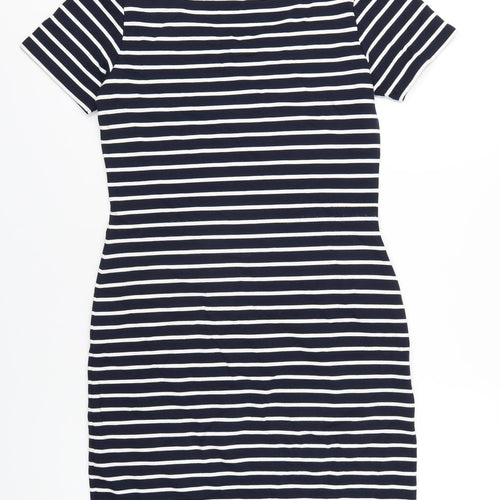 Crew Clothing Womens Blue Striped Viscose Bodycon Size 12 Scoop Neck Pullover
