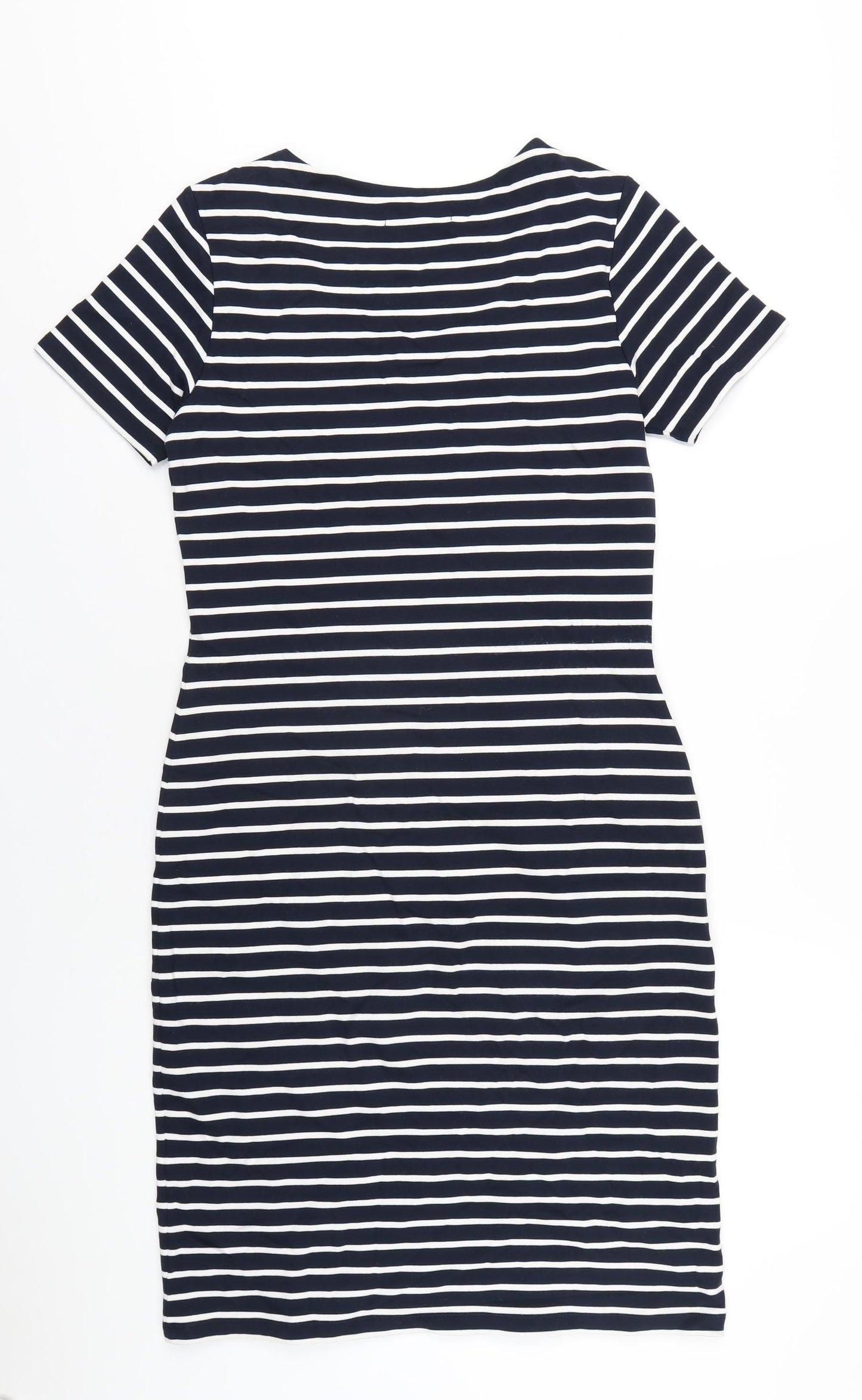 Crew Clothing Womens Blue Striped Viscose Bodycon Size 12 Scoop Neck Pullover