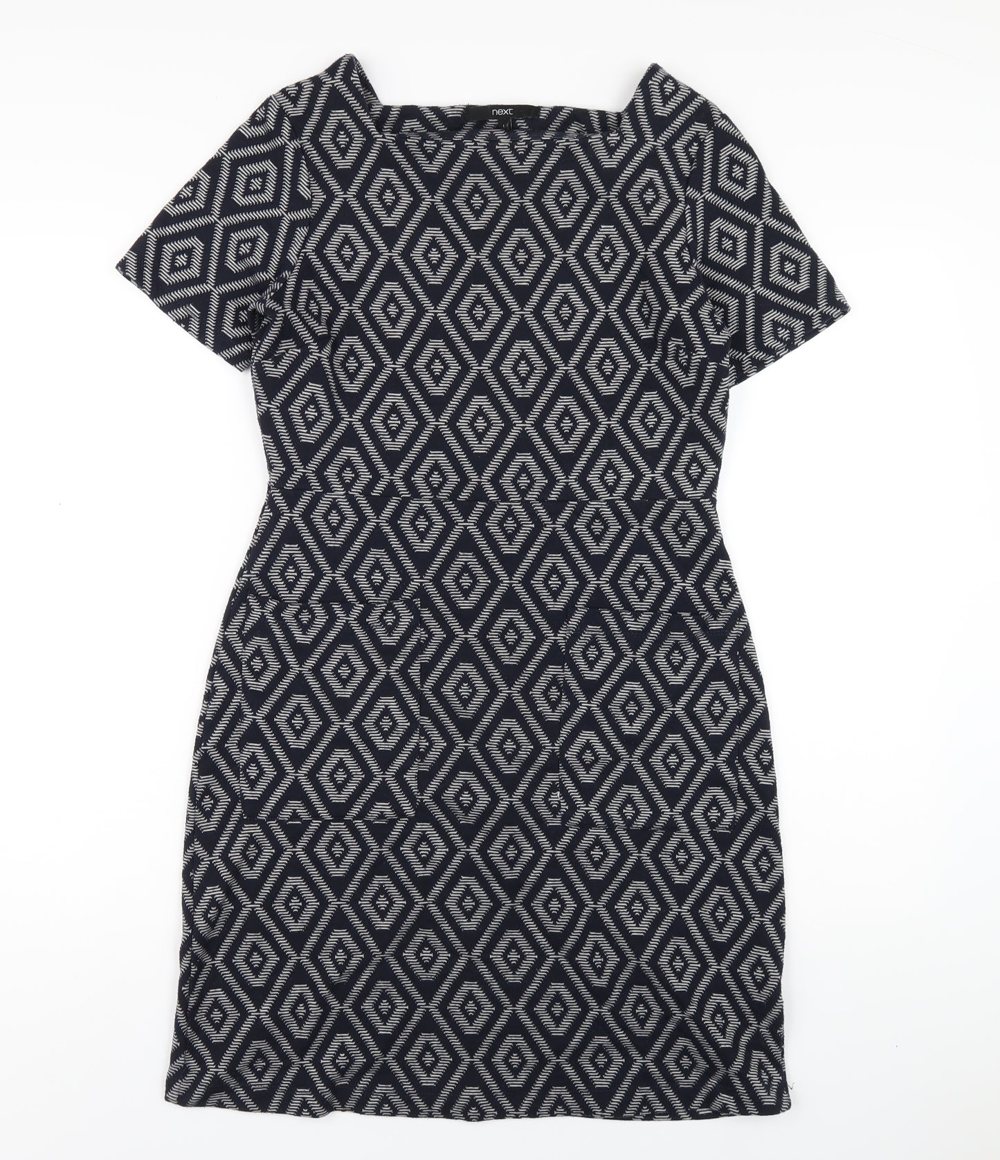 NEXT Womens Blue Geometric Polyester A-Line Size 10 Square Neck Pullover