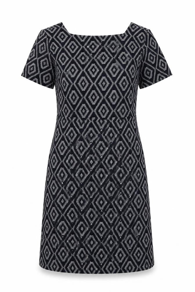 Next Womens Blue Geometric Polyester A-Line Size 10 Square Neck Pullover