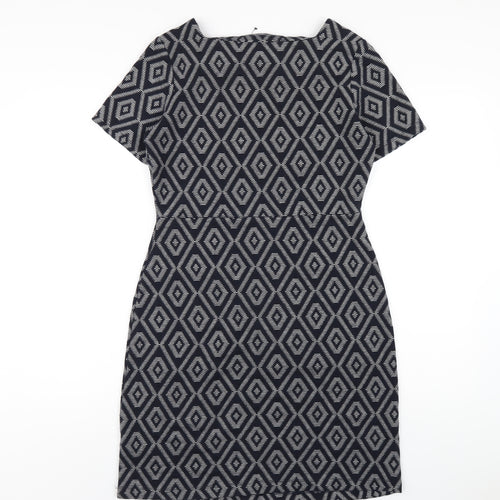 NEXT Womens Blue Geometric Polyester A-Line Size 10 Square Neck Pullover