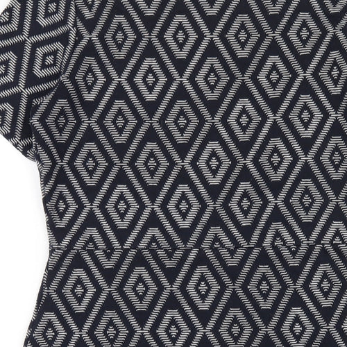 NEXT Womens Blue Geometric Polyester A-Line Size 10 Square Neck Pullover
