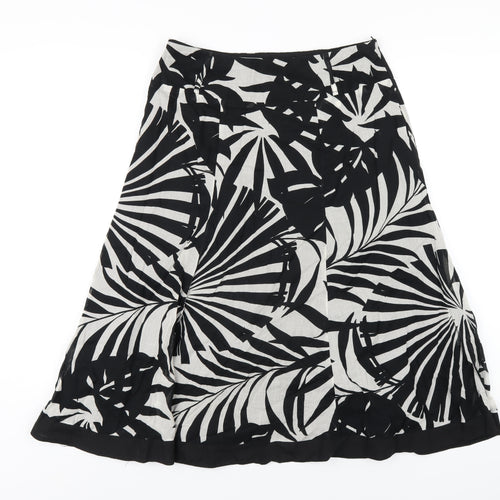Wallis Womens Black Geometric Cotton A-Line Skirt Size 10 Zip