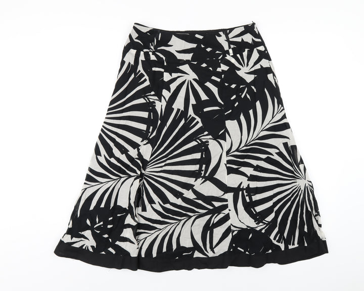 Wallis Womens Black Geometric Cotton A-Line Skirt Size 10 Zip