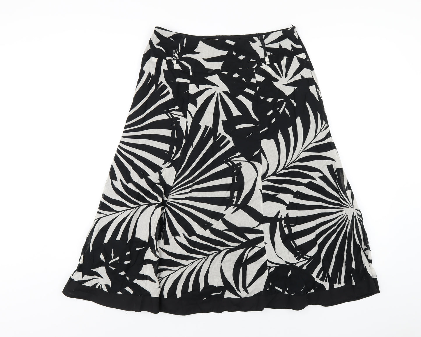 Wallis Womens Black Geometric Cotton A-Line Skirt Size 10 Zip