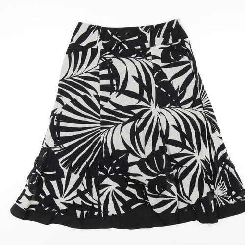Wallis Womens Black Geometric Cotton A-Line Skirt Size 10 Zip