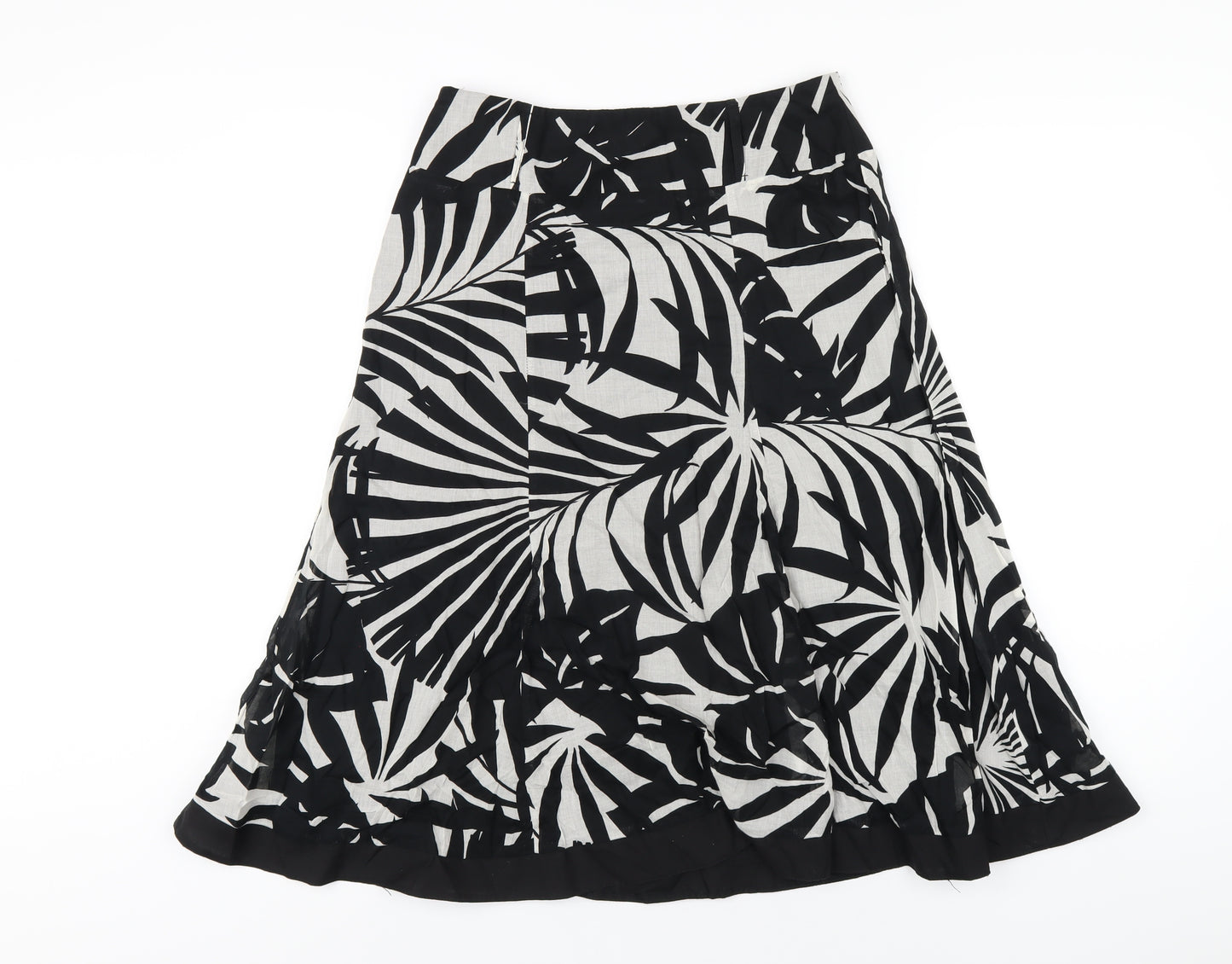 Wallis Womens Black Geometric Cotton A-Line Skirt Size 10 Zip