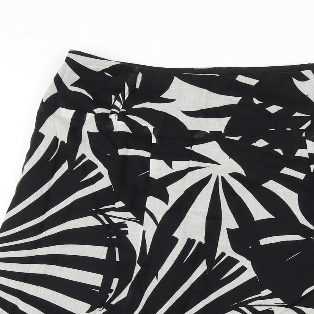 Wallis Womens Black Geometric Cotton A-Line Skirt Size 10 Zip