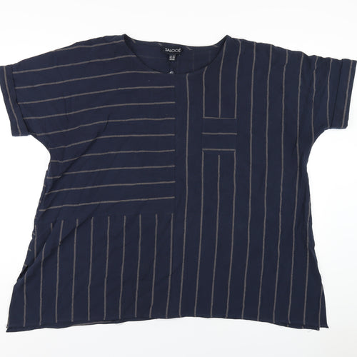 Saloos Womens Blue Striped Cotton Basic T-Shirt Size 20 Round Neck