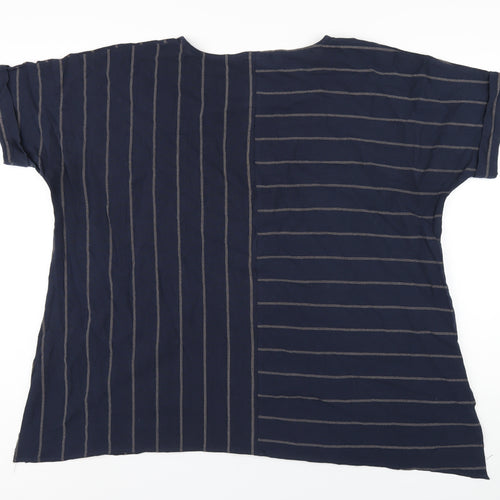 Saloos Womens Blue Striped Cotton Basic T-Shirt Size 20 Round Neck