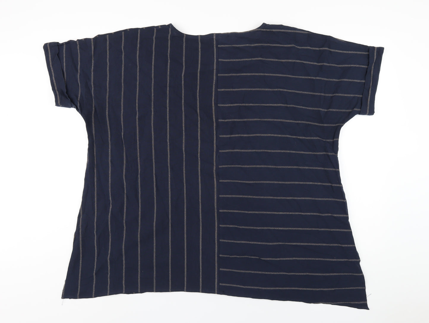 Saloos Womens Blue Striped Cotton Basic T-Shirt Size 20 Round Neck