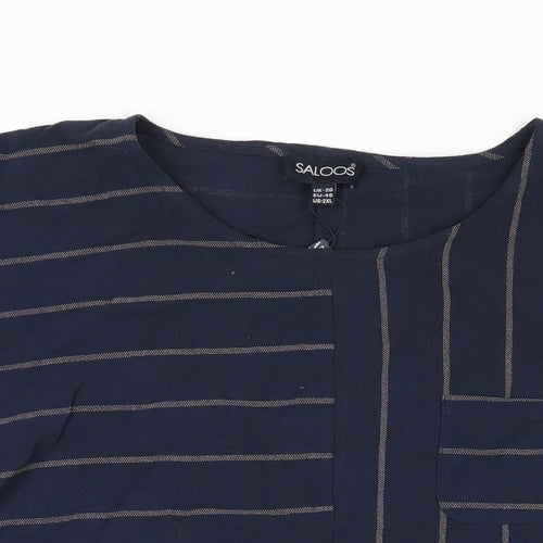 Saloos Womens Blue Striped Cotton Basic T-Shirt Size 20 Round Neck