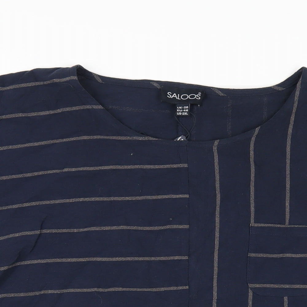 Saloos Womens Blue Striped Cotton Basic T-Shirt Size 20 Round Neck