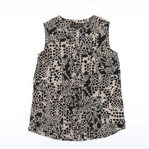 Paul Costelloe Womens Black Geometric Polyester Basic Tank Size 10 V-Neck