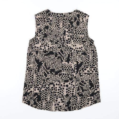 Paul Costelloe Womens Black Geometric Polyester Basic Tank Size 10 V-Neck